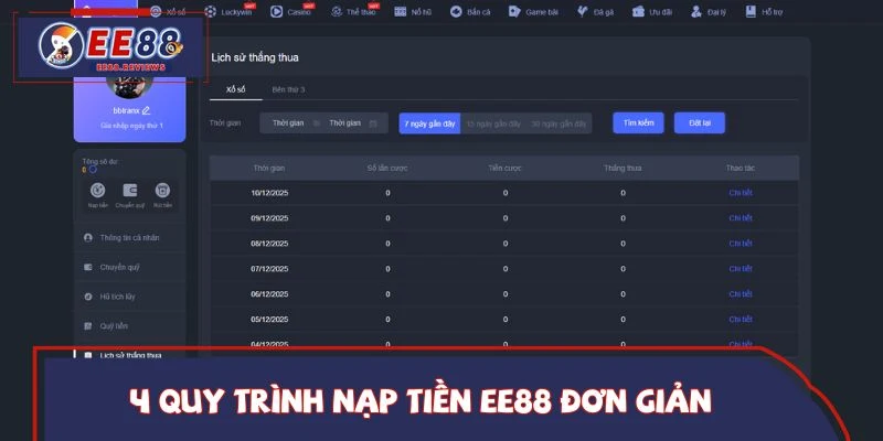 4 quy trình nạp tiền EE88 đơn giản ai cũng có thể thực hiện